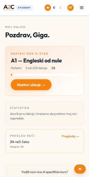 Solo Learning na telefonu - ista kontrolna tabla